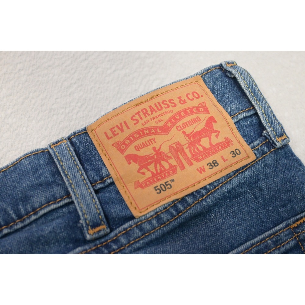 Levis 505 Regular Fit Jeans Mens‎ 38x30 Blue Medium Wash Stretch Denim Excellent